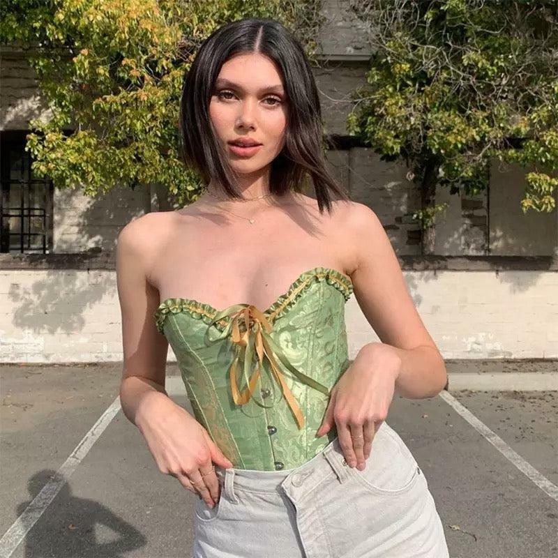 Spark Green Corset Top ? Y2K Summer Grunge Outfit | 90s Fashion | Retro Y2K Party Look