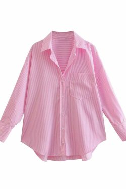 Stacy Striped Loose Shirt - Y2K Summer Grunge, 90s Retro, Pastel Goth, Y2K Club & Party Out
