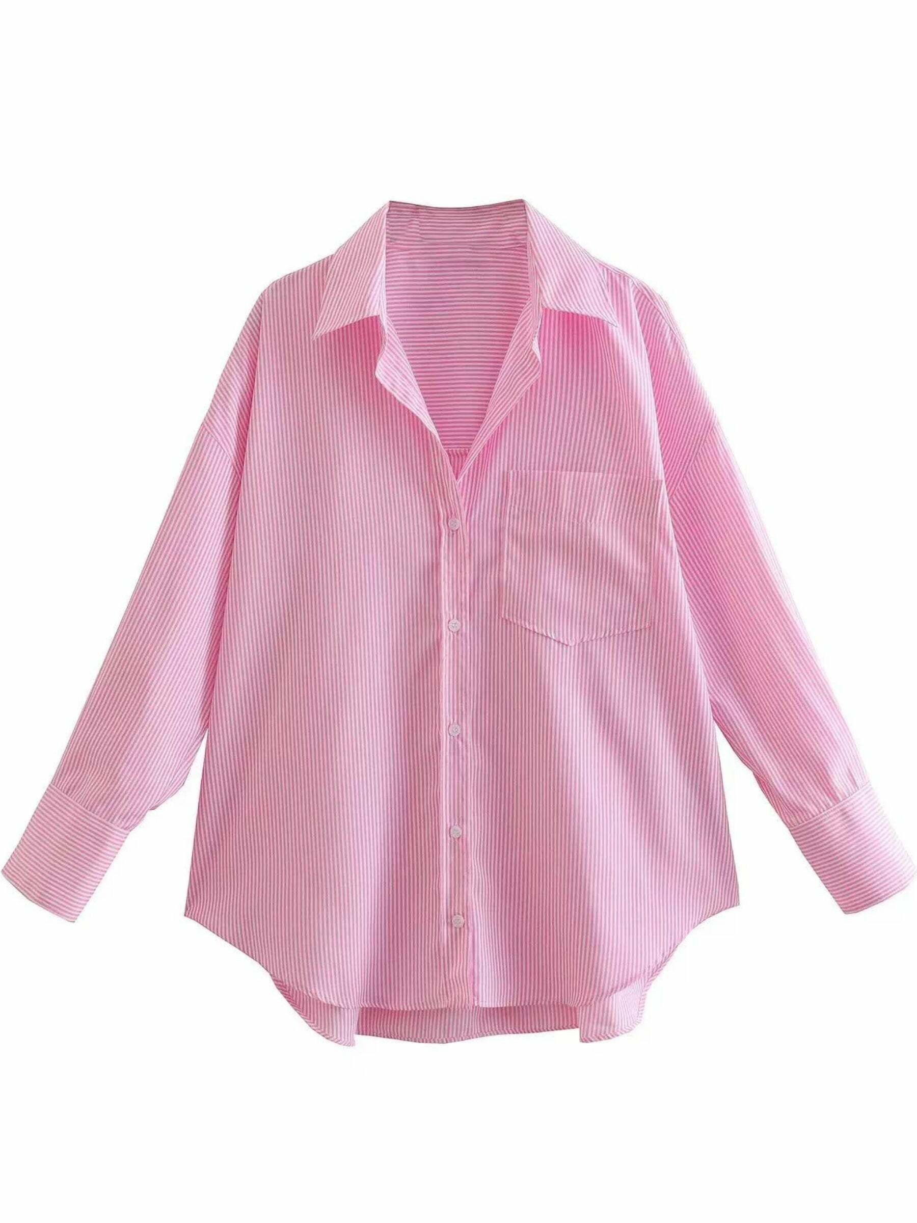 Stacy Striped Loose Shirt - Y2K Summer Grunge, 90s Retro, Pastel Goth, Y2K Club & Party Out