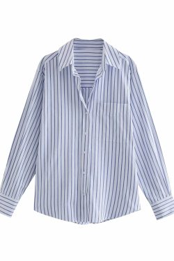 Stacy Striped Loose Shirt - Y2K Summer Grunge, 90s Retro, Pastel Goth, Y2K Club & Party Out