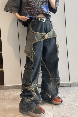 Star Jeans Y2K: Retro 90s Grunge Summer Outfit - Perfect for Y2K Parties, Clubbing, and Beach Days