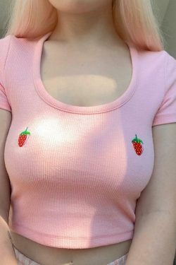 Strawberry Crop Top - Y2K Summer Outfit, 90s Fashion, Grunge, Retro Style, Y2K Party & Club Out