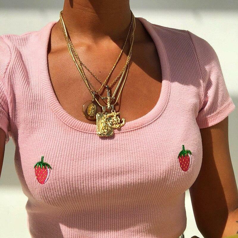 Strawberry Crop Top - Y2K Summer Outfit, 90s Fashion, Grunge, Retro Style, Y2K Party & Club Out