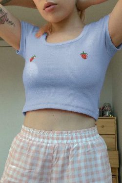 Strawberry Crop Top - Y2K Summer Outfit, 90s Fashion, Grunge, Retro Style, Y2K Party & Club Out