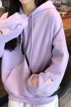 Strawberry Embroidered Hoodie - Y2K Summer, 90s Fashion, Grunge, Retro, Pastel Goth, Y2K