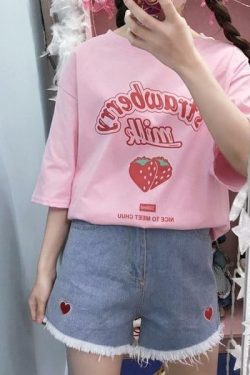 Strawberry Milk Shirt - Y2K Summer Grunge Top, 90s Retro Fashion, Pastel Goth, Y2K Party Outfit