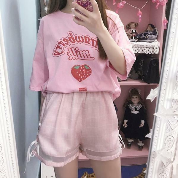 Strawberry Milk Shirt - Y2K Summer Grunge Top, 90s Retro Fashion, Pastel Goth, Y2K Party Outfit