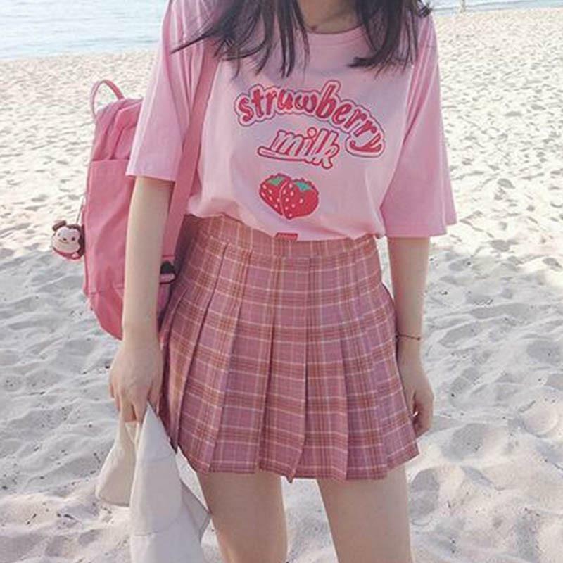 Strawberry Milk Shirt - Y2K Summer Grunge Top, 90s Retro Fashion, Pastel Goth, Y2K Party Outfit