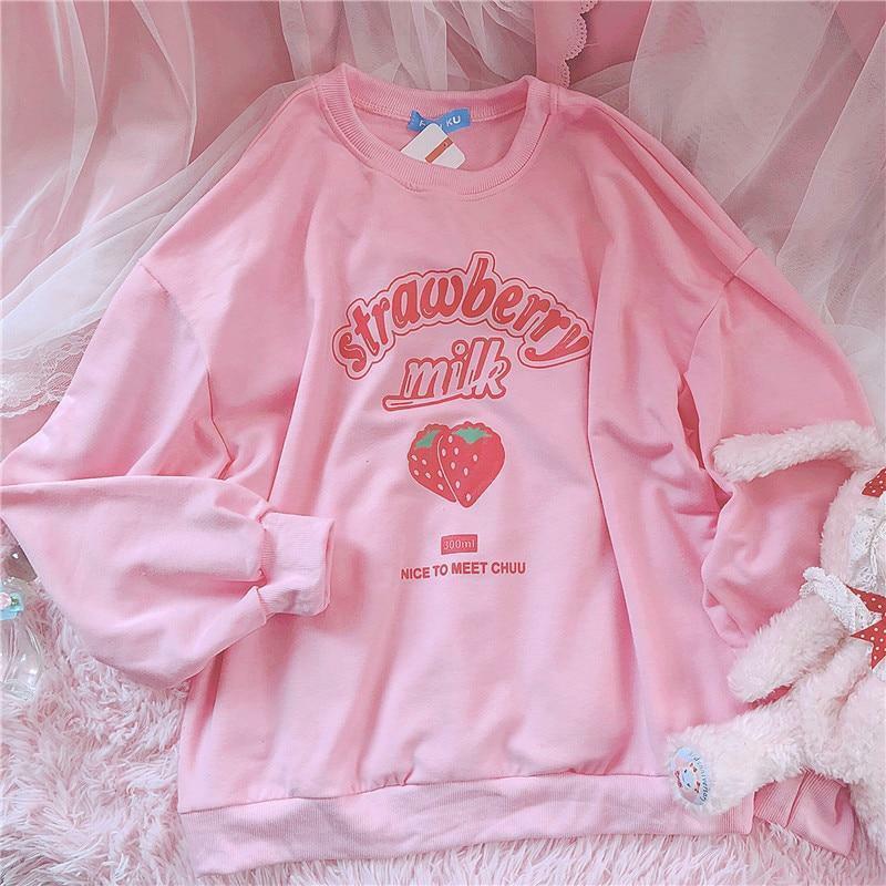 Strawberry Milk Sweatshirt - Y2K Summer Grunge, 90s Retro, Pastel Goth, Y2K Popstar Outfit
