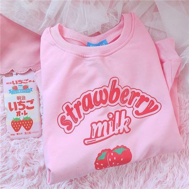 Strawberry Milk Sweatshirt - Y2K Summer Grunge, 90s Retro, Pastel Goth, Y2K Popstar Outfit