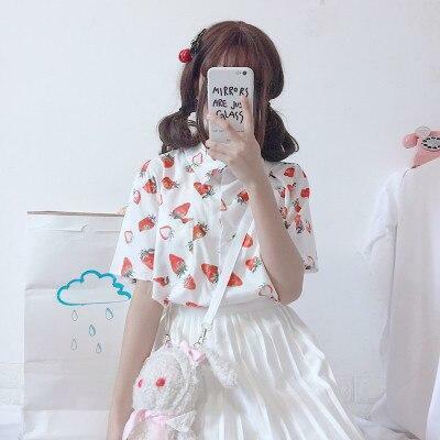Strawberry Print Shirt - Y2K Summer Outfit, 90s Fashion, Grunge, Retro Style, Baby Tees Y2K