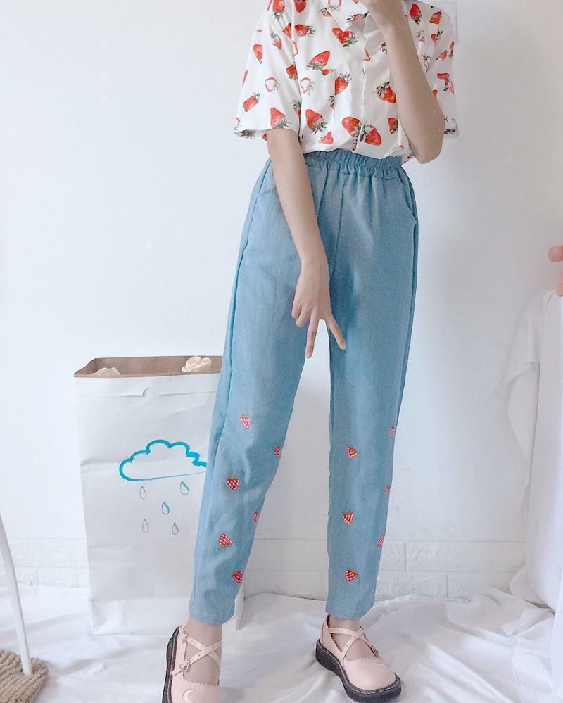 Strawberry Print Shirt - Y2K Summer Outfit, 90s Fashion, Grunge, Retro Style, Baby Tees Y2K