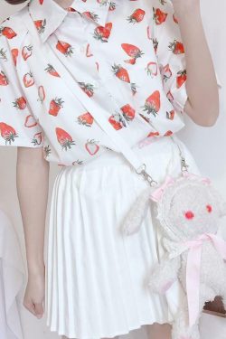 Strawberry Print Shirt - Y2K Summer Outfit, 90s Fashion, Grunge, Retro Style, Baby Tees Y2K