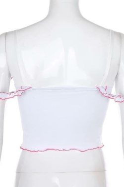 Strawberry Ruffled Crop Top - Y2K Summer, 90s Fashion, Grunge, Retro, Pastel Goth, Y2K