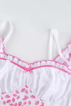 Strawberry Ruffled Crop Top - Y2K Summer, 90s Fashion, Grunge, Retro, Pastel Goth, Y2K