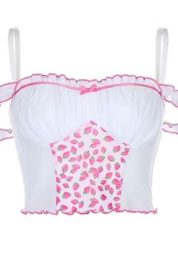 Strawberry Ruffled Crop Top - Y2K Summer, 90s Fashion, Grunge, Retro, Pastel Goth, Y2K