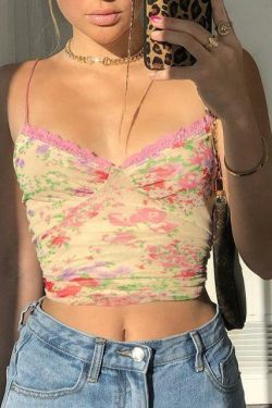 Strawberry Ruffled Crop Top - Y2K Summer, 90s Fashion, Grunge, Retro, Pastel Goth, Y2K