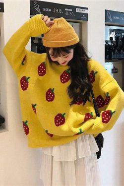 Strawberry Sweater - Y2K Summer Grunge, 90s Retro, Pastel Goth, Y2K Club & Party Outfits