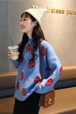 Strawberry Sweater - Y2K Summer Grunge, 90s Retro, Pastel Goth, Y2K Club & Party Outfits