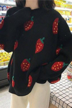 Strawberry Sweater - Y2K Summer Grunge, 90s Retro, Pastel Goth, Y2K Club & Party Outfits