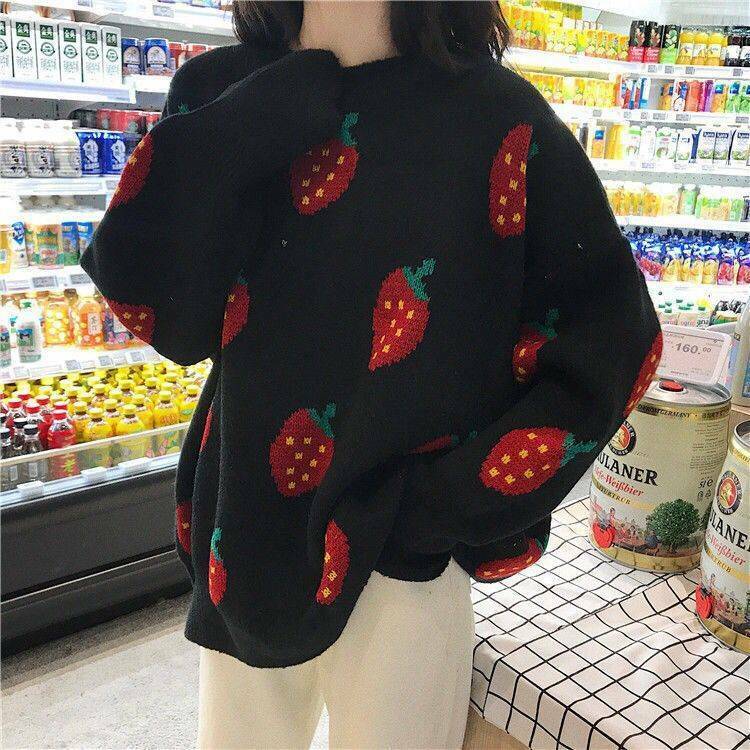 Strawberry Sweater - Y2K Summer Grunge, 90s Retro, Pastel Goth, Y2K Club & Party Outfits