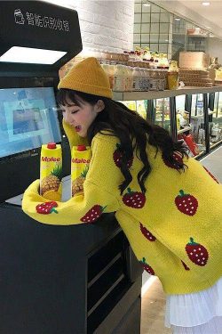 Strawberry Sweater - Y2K Summer Grunge, 90s Retro, Pastel Goth, Y2K Club & Party Outfits