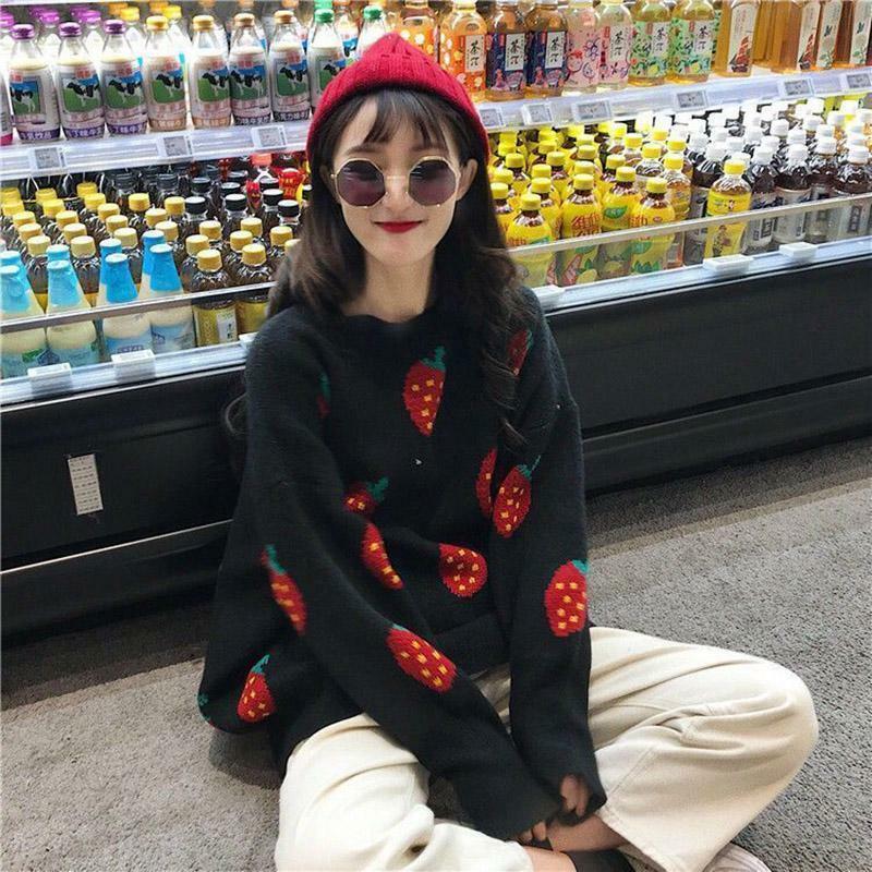 Strawberry Sweater - Y2K Summer Grunge, 90s Retro, Pastel Goth, Y2K Club & Party Outfits