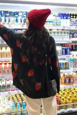 Strawberry Sweater - Y2K Summer Grunge, 90s Retro, Pastel Goth, Y2K Club & Party Outfits