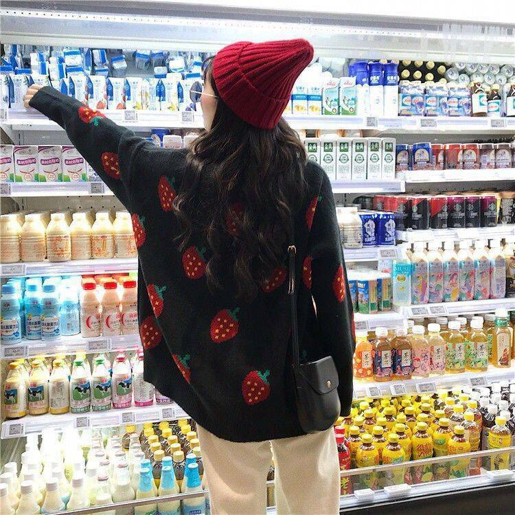 Strawberry Sweater - Y2K Summer Grunge, 90s Retro, Pastel Goth, Y2K Club & Party Outfits