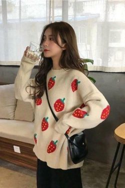 Strawberry Sweater - Y2K Summer Grunge, 90s Retro, Pastel Goth, Y2K Club & Party Outfits