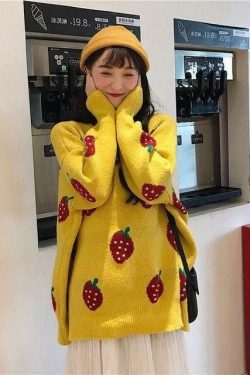 Strawberry Sweater - Y2K Summer Grunge, 90s Retro, Pastel Goth, Y2K Club & Party Outfits