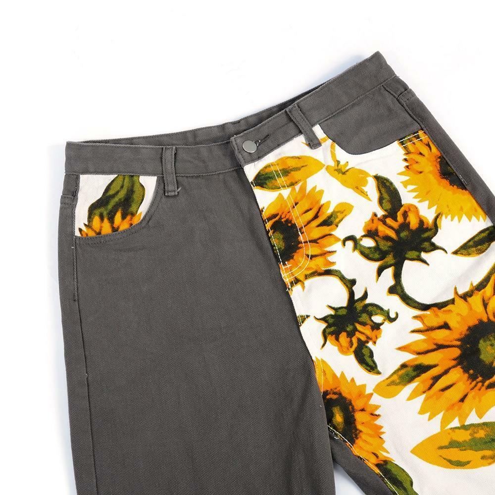 Sunflower Print Flare Pants - Y2K Summer, 90s Grunge, Retro Style, Y2K Party Outfits