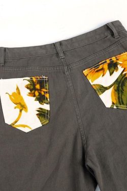 Sunflower Print Flare Pants - Y2K Summer, 90s Grunge, Retro Style, Y2K Party Outfits