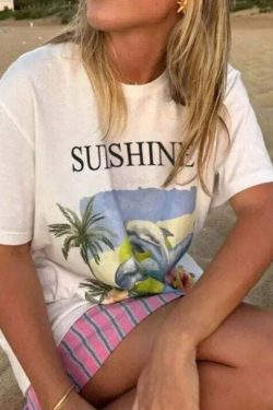 Sunshine Letter Print T-Shirt - Y2K Summer, 90s Fashion, Grunge, Retro, Pastel Goth, Baby Tees