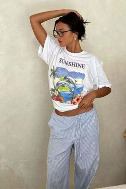 Sunshine Letter Print T-Shirt - Y2K Summer, 90s Fashion, Grunge, Retro, Pastel Goth, Baby Tees