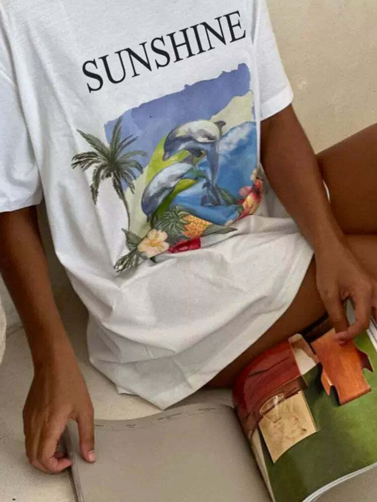 Sunshine Letter Print T-Shirt - Y2K Summer, 90s Fashion, Grunge, Retro, Pastel Goth, Baby Tees