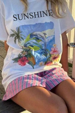 Sunshine Letter Print T-Shirt - Y2K Summer, 90s Fashion, Grunge, Retro, Pastel Goth, Baby Tees
