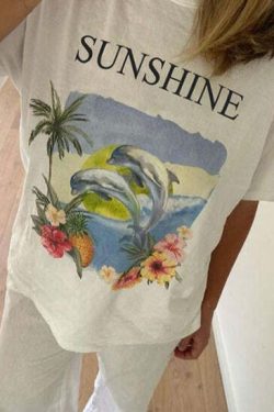 Sunshine Letter Print T-Shirt - Y2K Summer, 90s Fashion, Grunge, Retro, Pastel Goth, Baby Tees