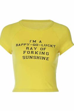 Sunshine Letter Print T-Shirt - Y2K Summer, 90s Grunge, Retro, Pastel Goth, Y2K Club Outfit