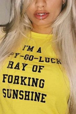 Sunshine Letter Print T-Shirt - Y2K Summer, 90s Grunge, Retro, Pastel Goth, Y2K Club Outfit