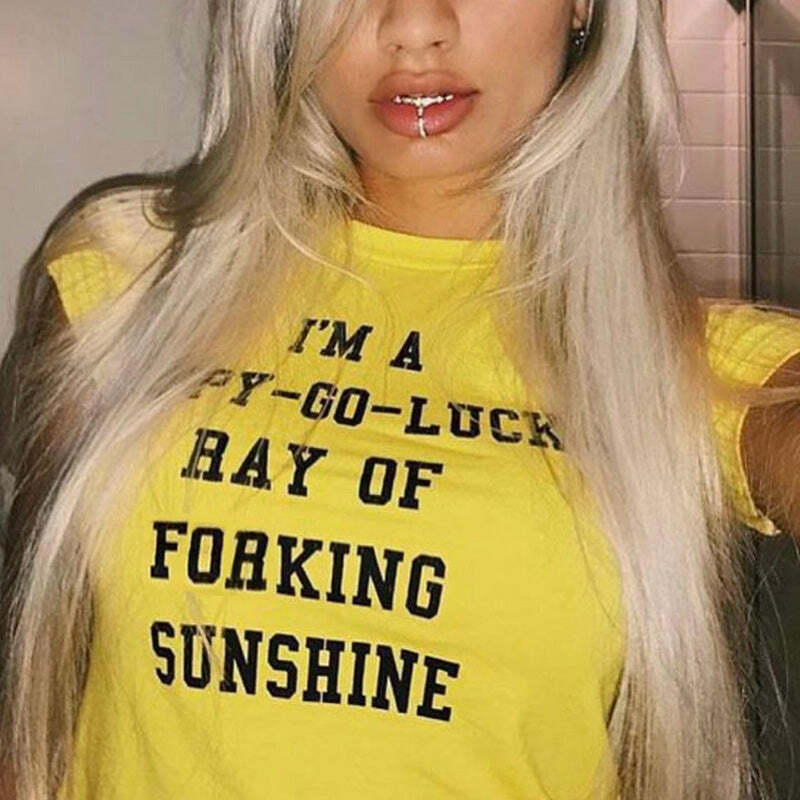 Sunshine Letter Print T-Shirt - Y2K Summer, 90s Grunge, Retro, Pastel Goth, Y2K Club Outfit