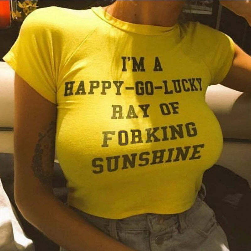 Sunshine Letter Print T-Shirt - Y2K Summer, 90s Grunge, Retro, Pastel Goth, Y2K Club Outfit