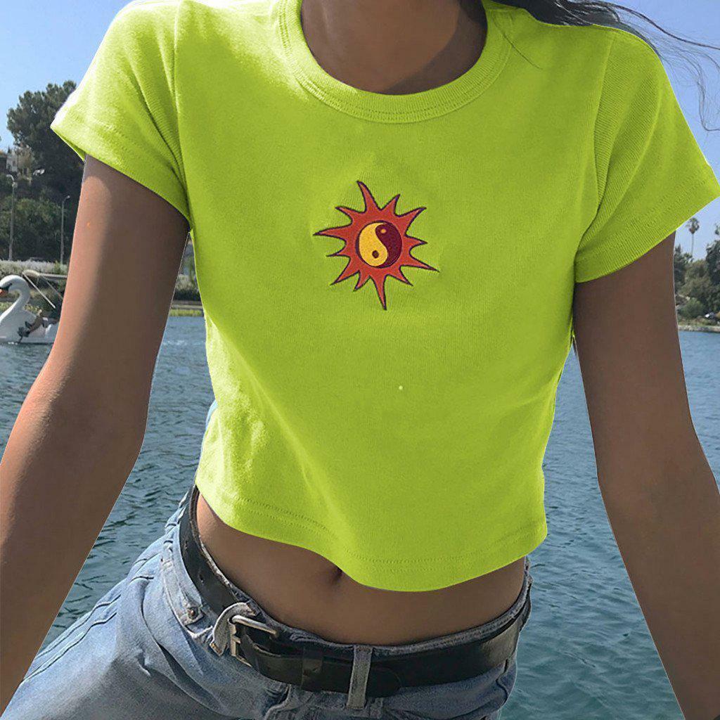 Sunshine Smile Crop Top - Y2K Summer, 90s Grunge, Retro, Pastel Goth, Y2K Party Outfits