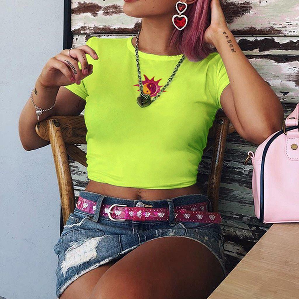 Sunshine Smile Crop Top - Y2K Summer, 90s Grunge, Retro, Pastel Goth, Y2K Party Outfits