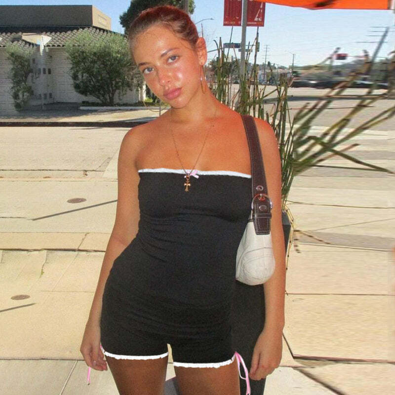 Sury Strapless Romper - Y2K Summer Outfit, 90s Grunge Fashion, Retro Style, Y2K Party Look