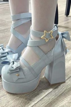 Sweet Bow Blue Mary Janes High Heels - Y2K Summer, 90s Fashion, Grunge, Retro, Pastel Goth