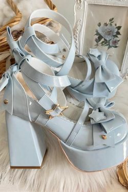 Sweet Bow Blue Mary Janes High Heels - Y2K Summer, 90s Fashion, Grunge, Retro, Pastel Goth