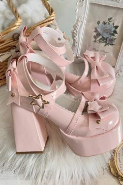 Sweet Bow Pink Mary Janes High Heels - Y2K Summer, 90s Fashion, Grunge, Retro, Pastel Goth