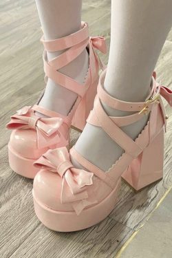 Sweet Bow Pink Mary Janes High Heels - Y2K Summer, 90s Fashion, Grunge, Retro, Pastel Goth