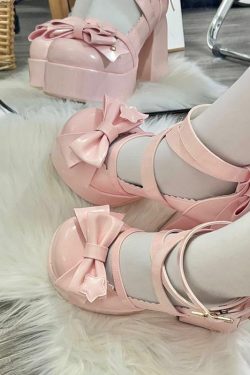 Sweet Bow Pink Mary Janes High Heels - Y2K Summer, 90s Fashion, Grunge, Retro, Pastel Goth